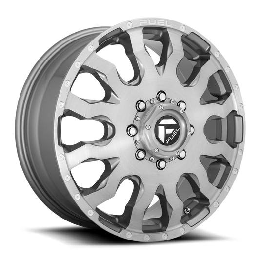 Dually Wheels 20X8.25 Blitz Dually D693 8 On 210 Brushed Gunmetal Gray Tinted Clear 154.3 Bore 105 Offset Multi Spoke Front Dually Fuel Off Road Wheels