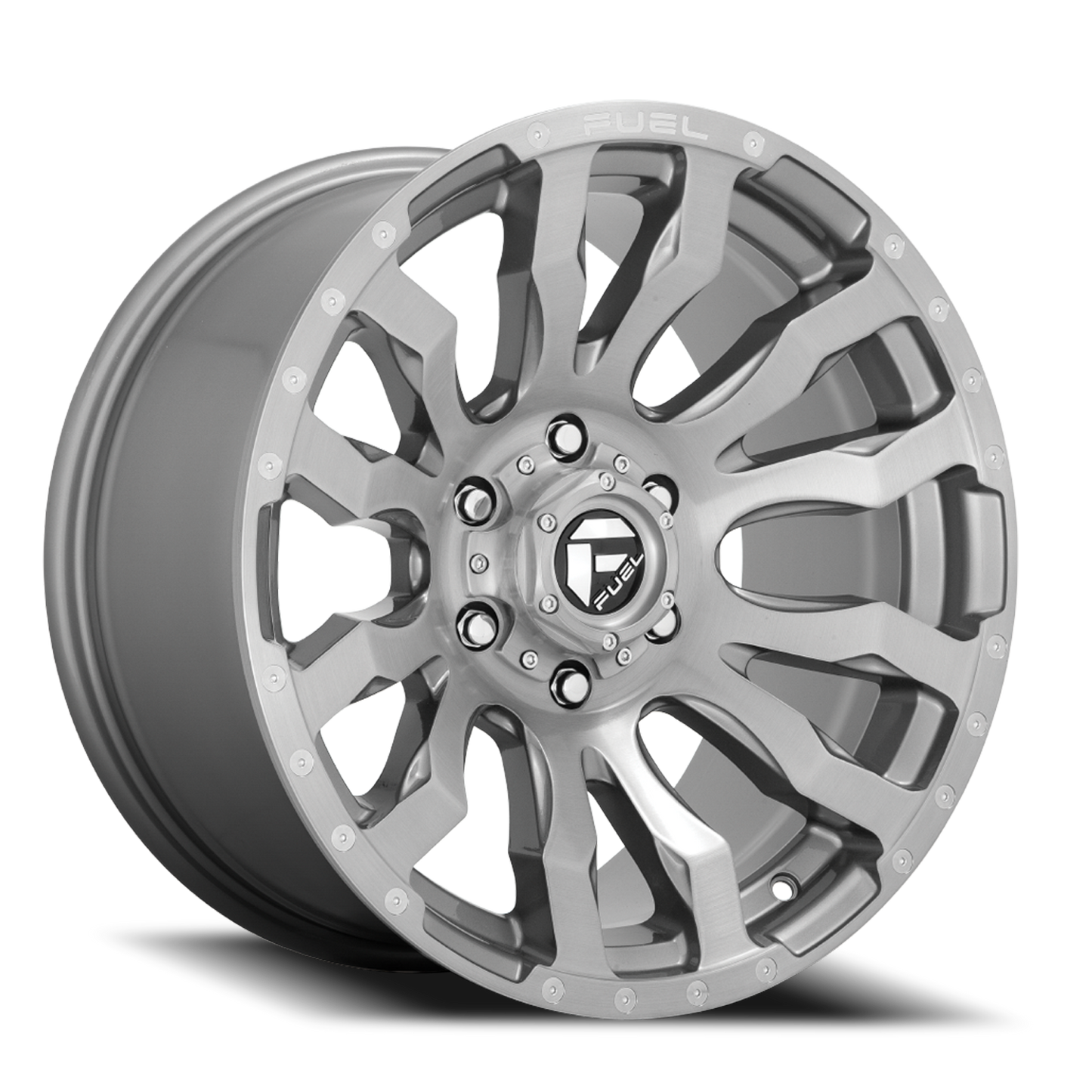Aluminum Wheels 20X9 Blitz D693 5 On 127 Brushed Gunmetal Gray Tinted Clear 71.5 Bore 1 Offset Multi Spoke Fuel Off Road Wheels