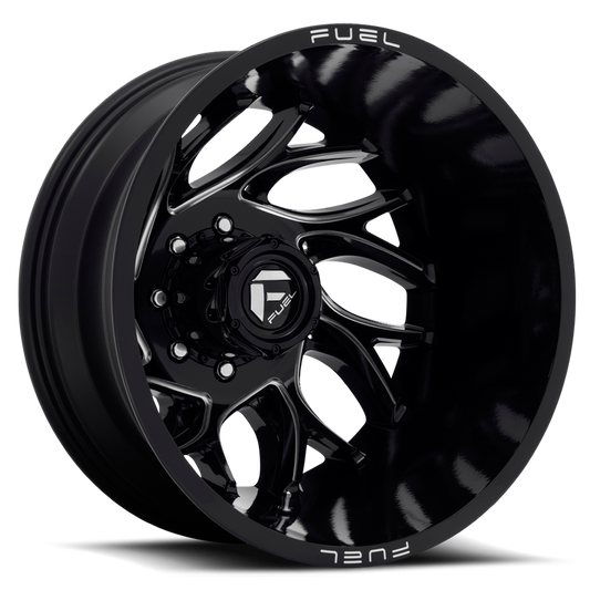 Dually Wheels 22X8.25 Runner Dually D741 8 On 165.1 Gloss Black Milled 121.6 Bore -265 Offset 8 Spoke Outer Dually Fuel Off Road Wheels