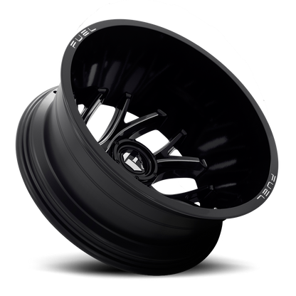 Dually Wheels 22X8.25 Runner Dually D741 8 On 200 Gloss Black Milled 142.2 Bore -202 Offset 8 Spoke Outer Dually Fuel Off Road Wheels