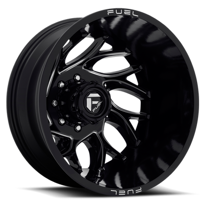 Dually Wheels 22X8.25 Runner Dually D741 8 On 210 Gloss Black Milled 154.3 Bore -246 Offset 8 Spoke Outer Dually Fuel Off Road Wheels
