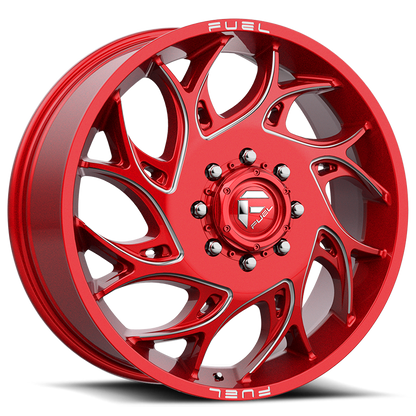 Dually Wheels 20X8.25 Runner Dually D742 8 On 165.1 Candy Red Milled 121.6 Bore 105 Offset 8 Spoke Front Dually Fuel Off Road Wheels