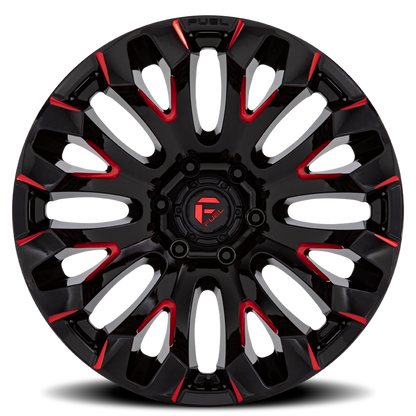 Aluminum Wheels 20X10 Quake D829 8 On 180 Gloss Black Milled Red 124.2 Bore -18 Offset Fuel Off Road Wheels