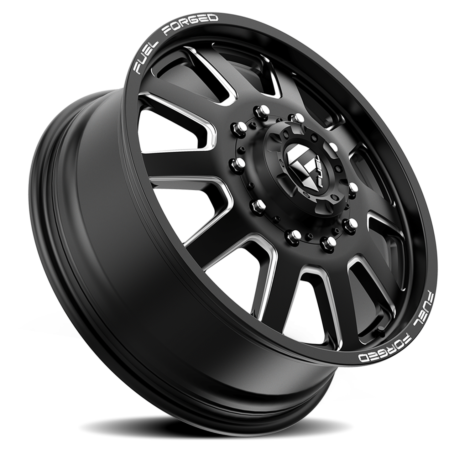 Dually Wheels 24X8.25 FF09D Dually DE09 BK 10 On 225 Matte Black Milled 170.1 Bore 105 Offset Front Dually Fuel Off Road Wheels