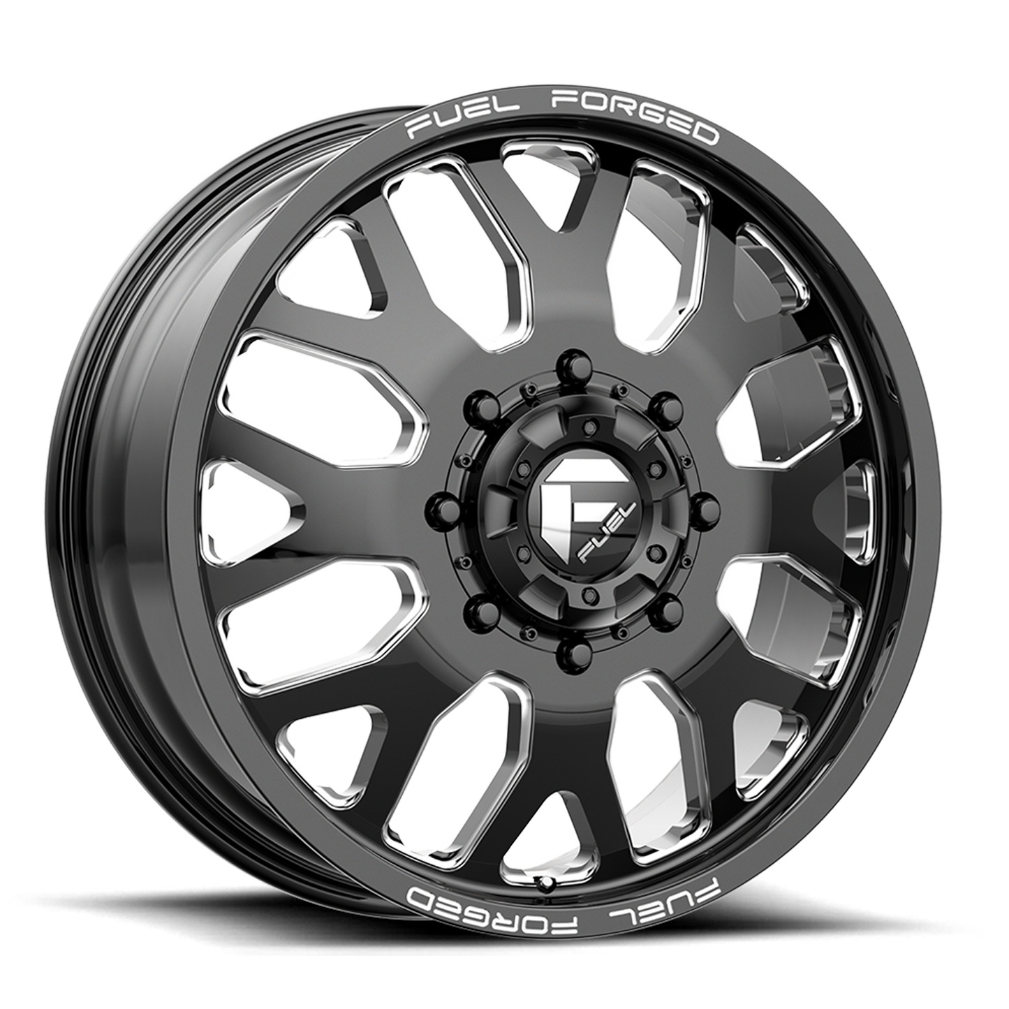 Dually Wheels 24X8.25 FF19D Dually DE19 BK 8 On 200 Gloss Black Milled 142.2 Bore 105 Offset Front Dually Fuel Off Road Wheels