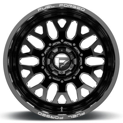 Dually Wheels 24X8.25 FF19D Dually DE19 BK 8 On 200 Gloss Black Milled 142.2 Bore -200 Offset Outer Dually Fuel Off Road Wheels