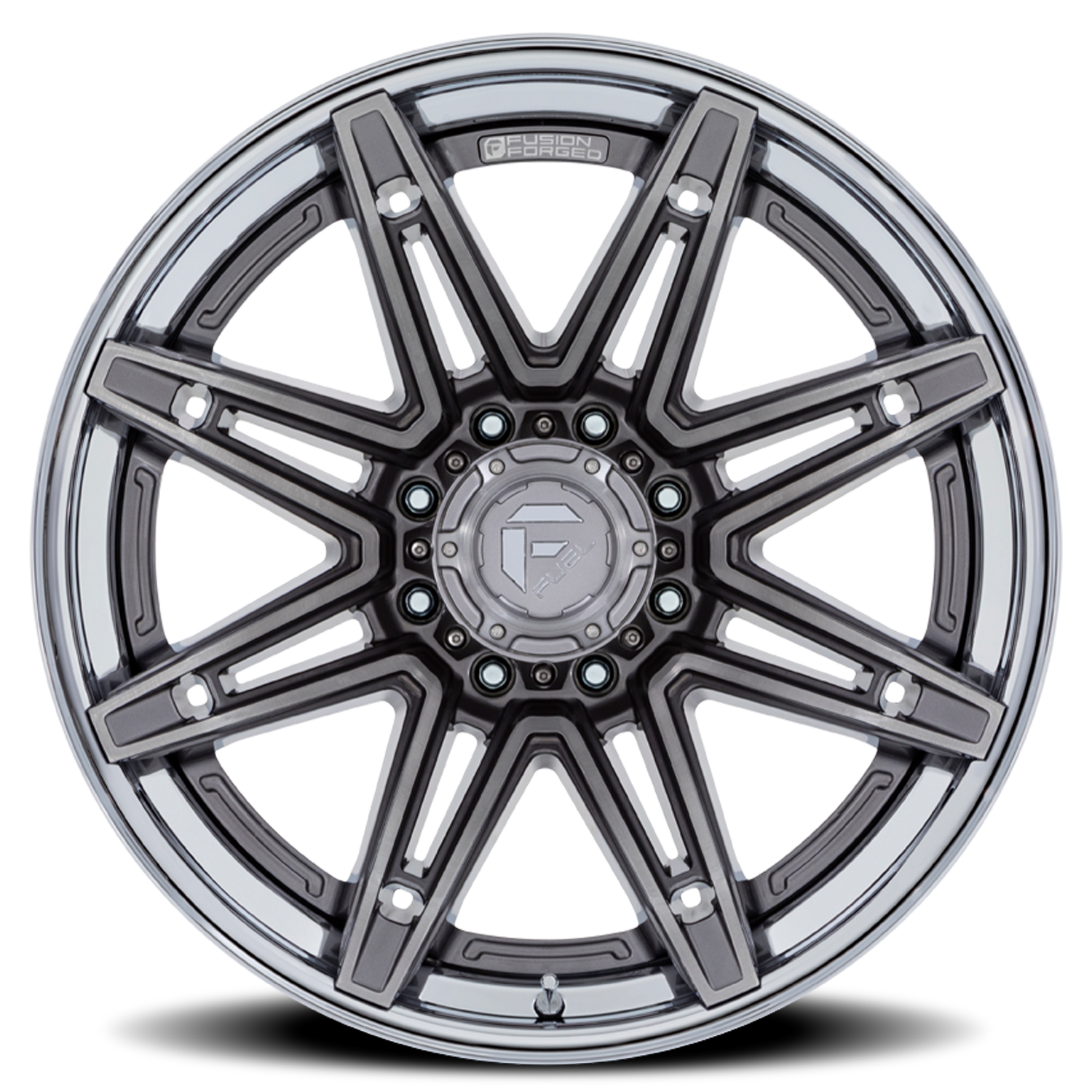 Aluminum Wheels 22X10 Brawl FC401AP 8 On 165.1 Platinum Silver Chrome Lip 125.1 Bore -18 Offset Fuel Off Road Wheels