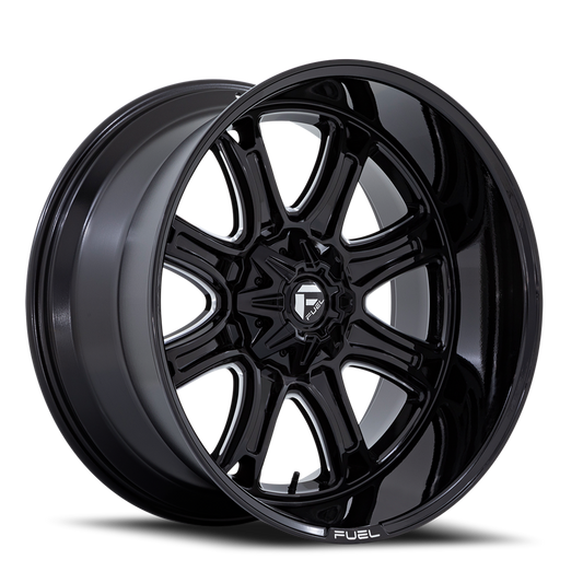 Aluminum Wheels 22X10 Darkstar FC853BE 8 On 180 Gloss Black Milled 124.2 Bore 10 Offset Fuel Off Road Wheels
