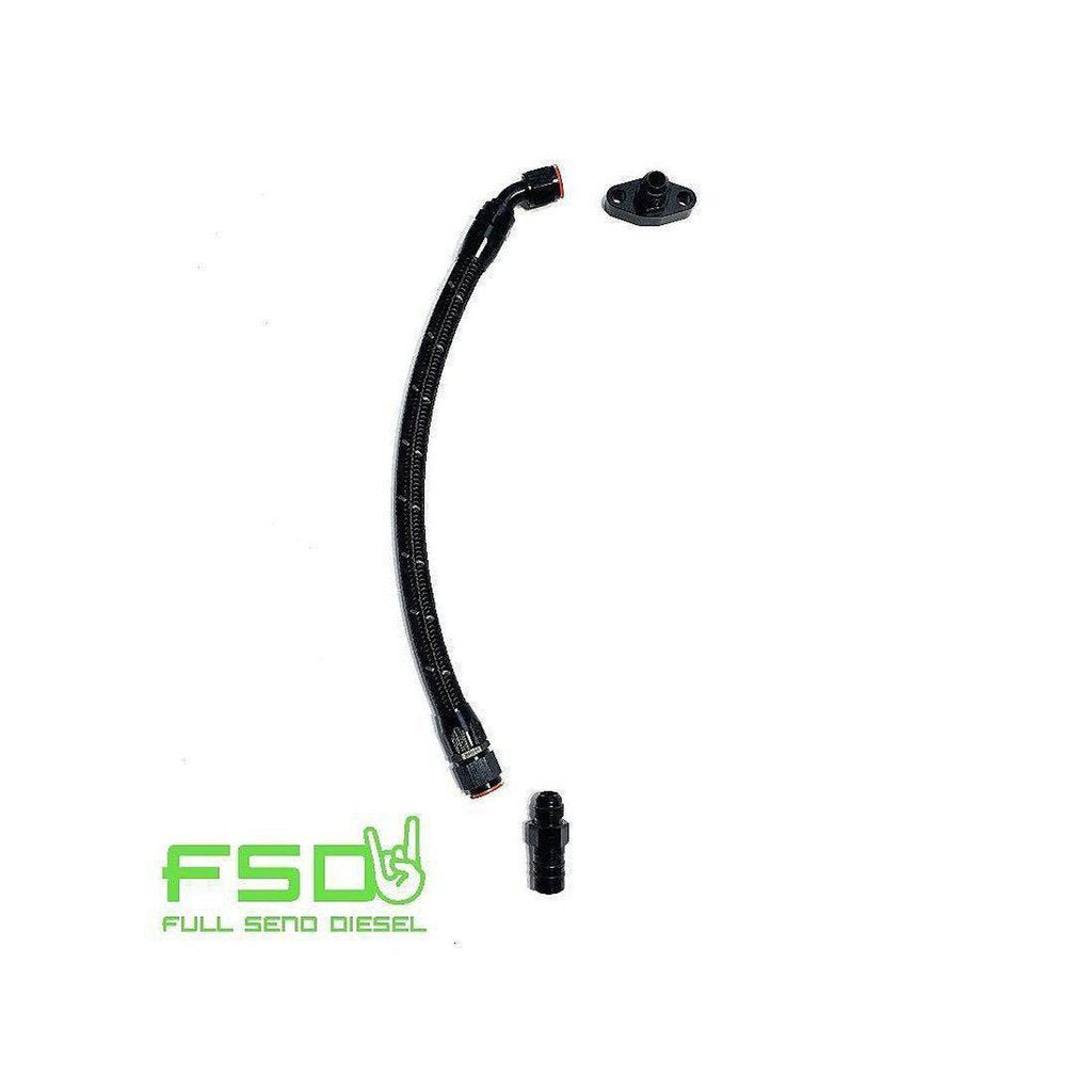 03+ 2nd Gen Swap Turbo Drain Kit Manifold Flipped Up Black Braided Full Send Diesel 