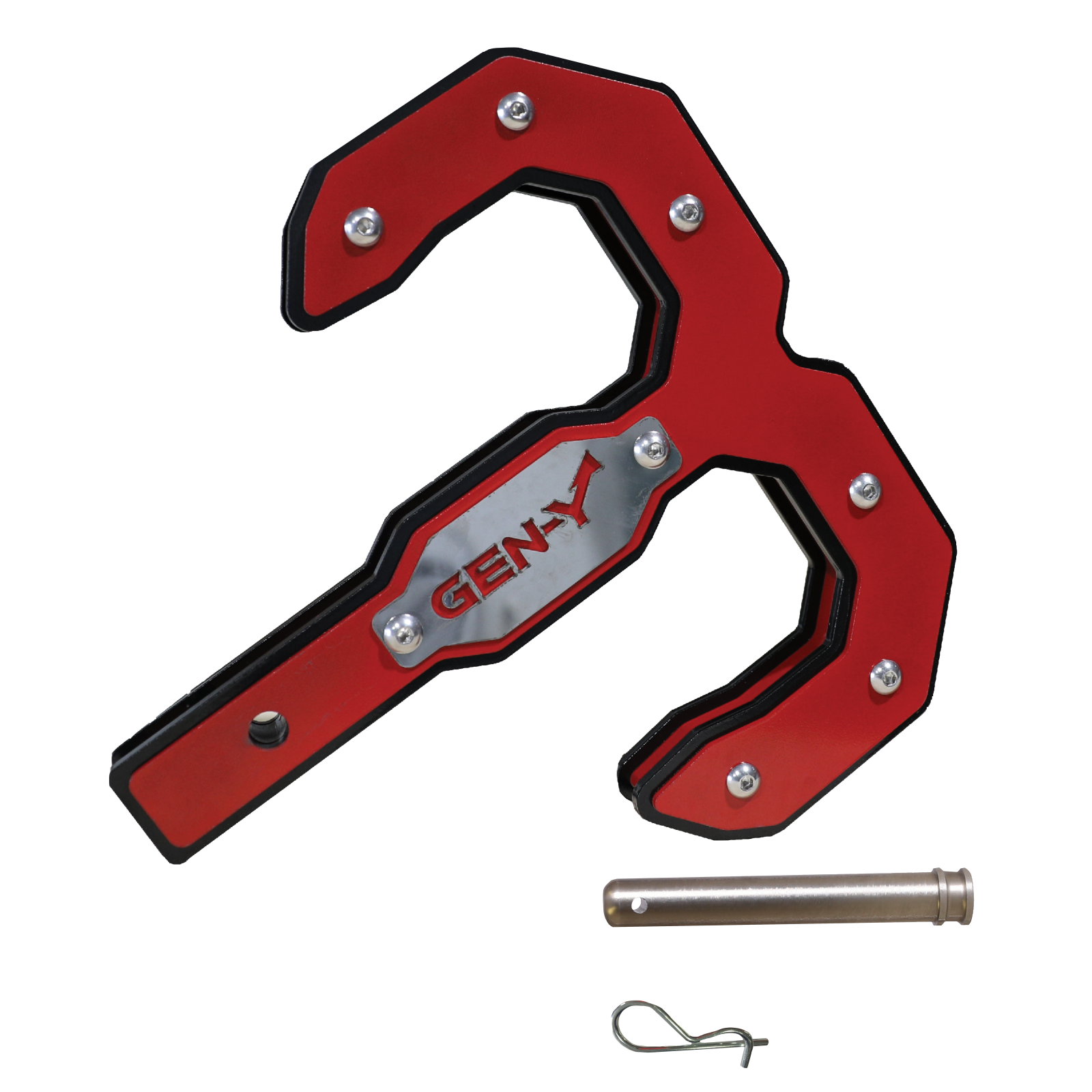 Hulk 2.0 16K Tow Hook 2 Inch Shank Black/Red with GH-099 Pin & GH-011 Clip Gen Y Hitch