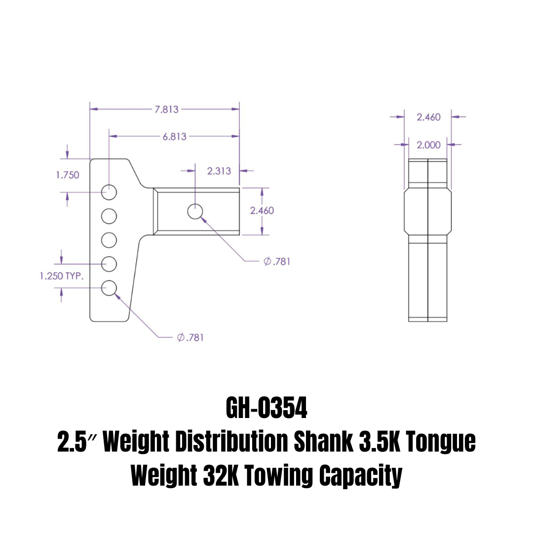 2.5 Inch Weight Distribution Shank 3.5K TW 32K Towing Gen Y Hitch