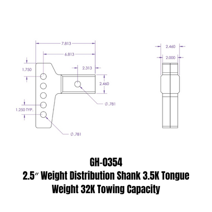 2.5 Inch Weight Distribution Shank 3.5K TW 32K Towing Gen Y Hitch