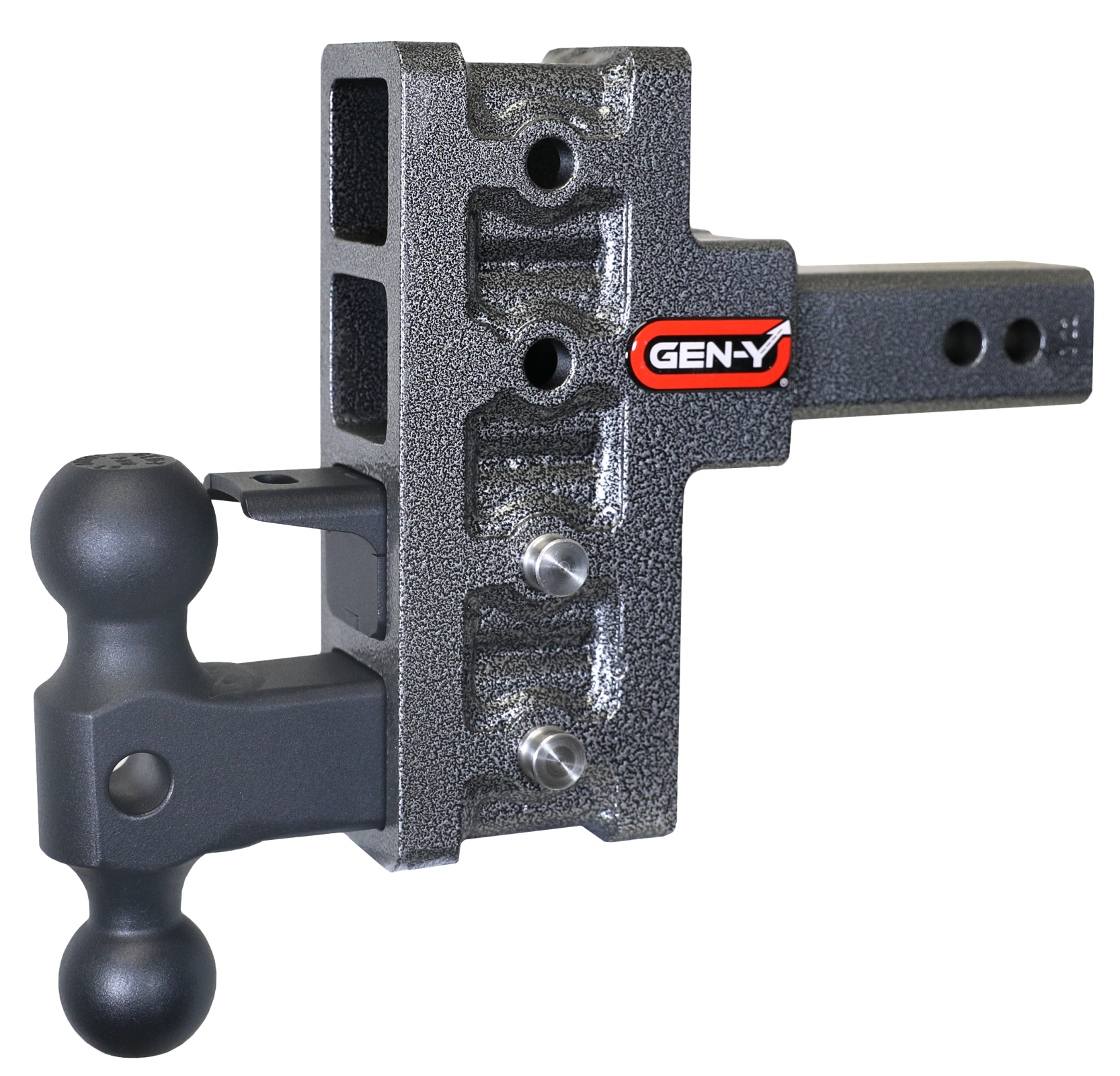 Mega Duty 2 Inch Offset Shank 2.5 Rise, 5 Inch Drop 1.5K TW 10K Hitch & GH-031 Dual-Ball & GH-032 Pintle Lock Gen Y Hitch