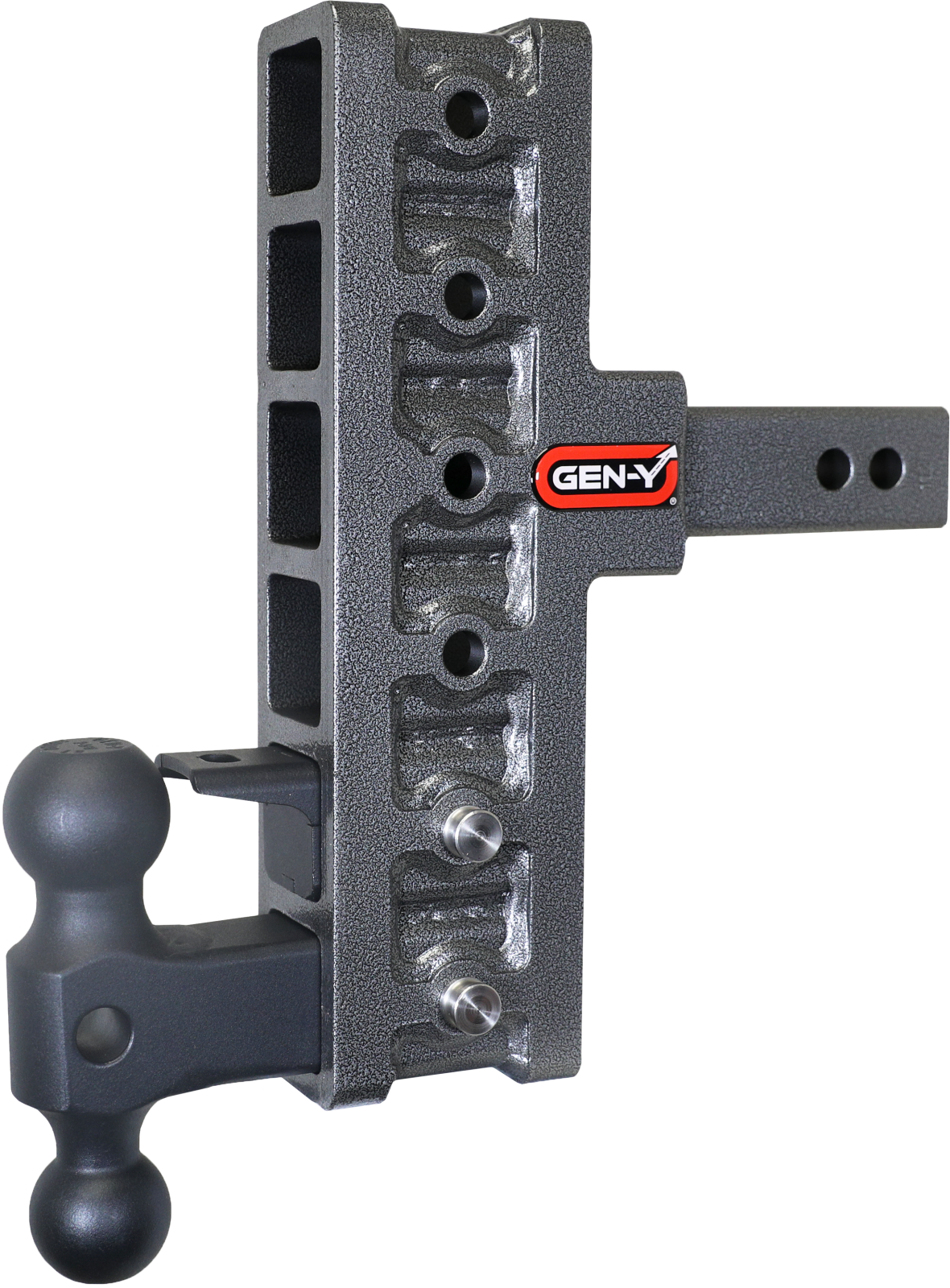 Mega Duty 2 Inch Offset Shank 5 Inch Rise, 7.5 Inch Drop 1.5K TW 10K Hitch & GH-031 Dual-Ball & GH-032 Pintle Lock Gen Y Hitch