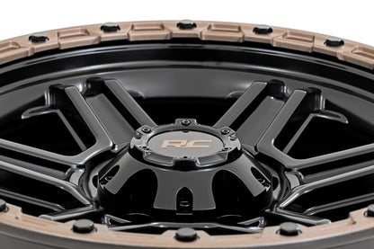 Rough Country 79 Series Wheel | One-Piece | Semi Gloss Black w/Bronze Ring | 18x9 | 5x5 | -12mm