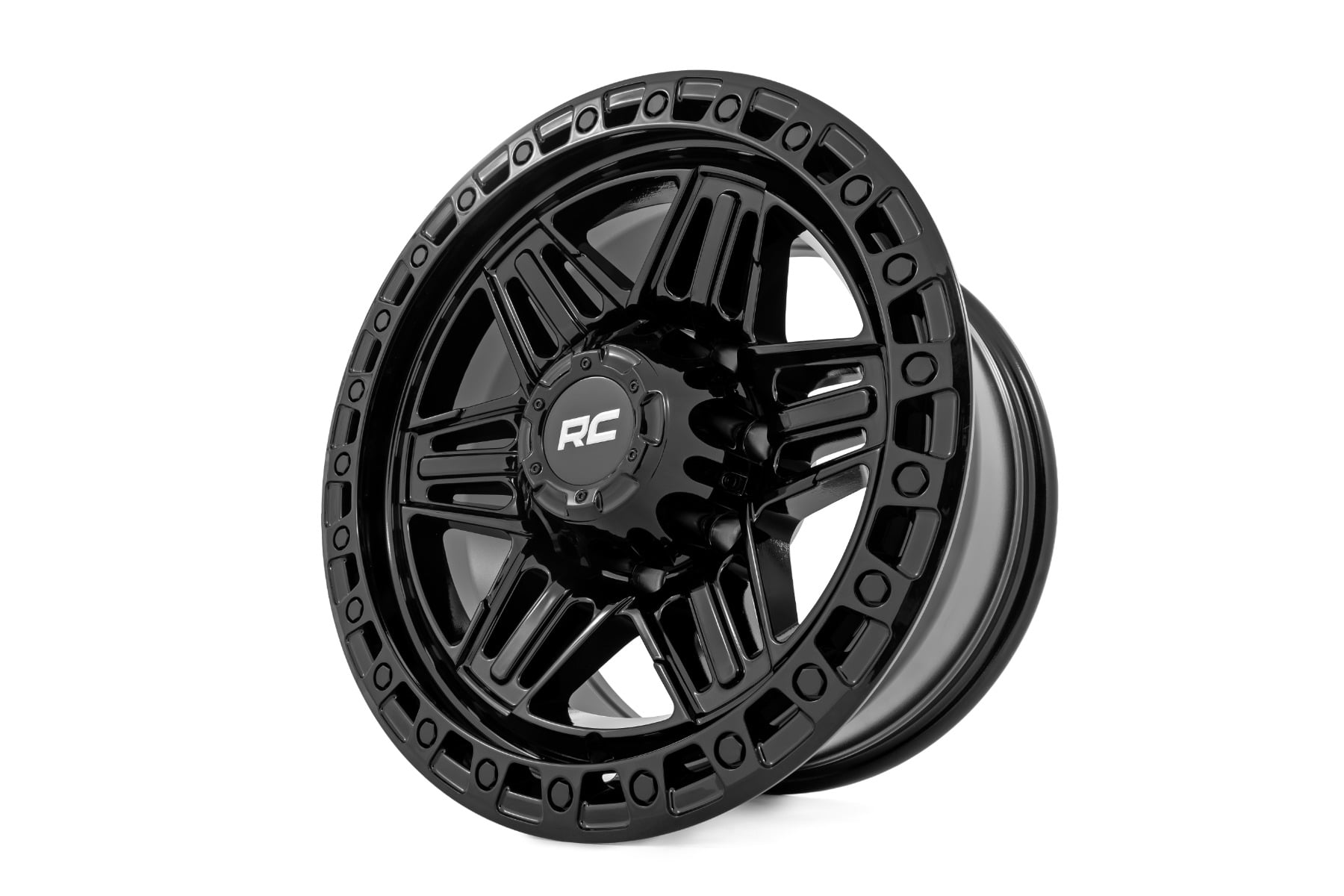 Rough Country 76 Series Wheel | Simulated Beadlock | Gloss Black | 17x9 | 8x6.5 | -12mm