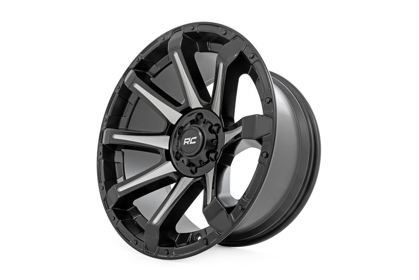 Rough Country 81 Series Wheel | One-Piece | Semi Gloss Black w/machined spokes | 20x9 | 5x150 | +18m