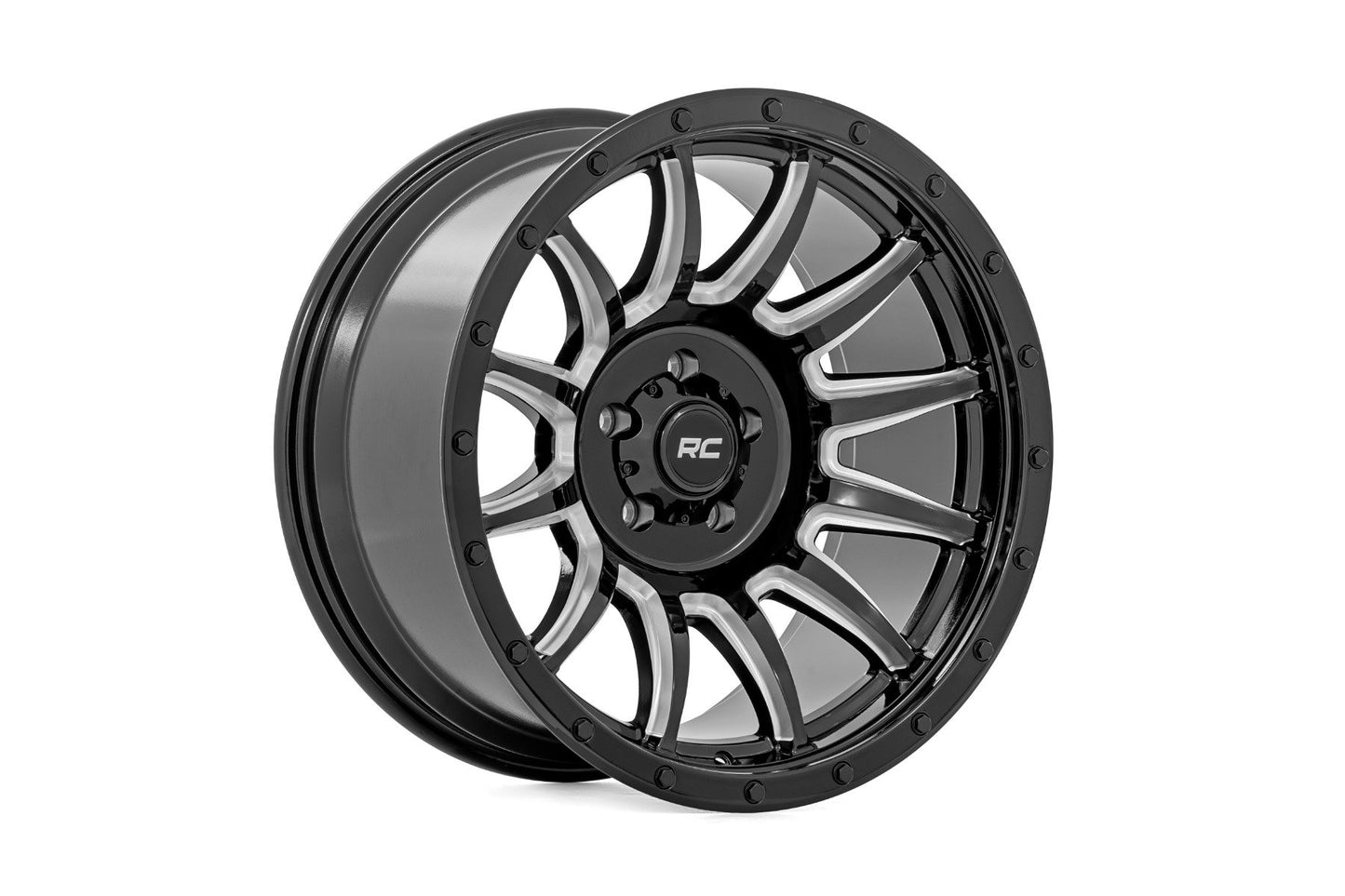 Rough Country 90 Series Wheel | One-Piece | Gloss Black w/machined spokes | 20x9 | 6x5.5 | -12mm