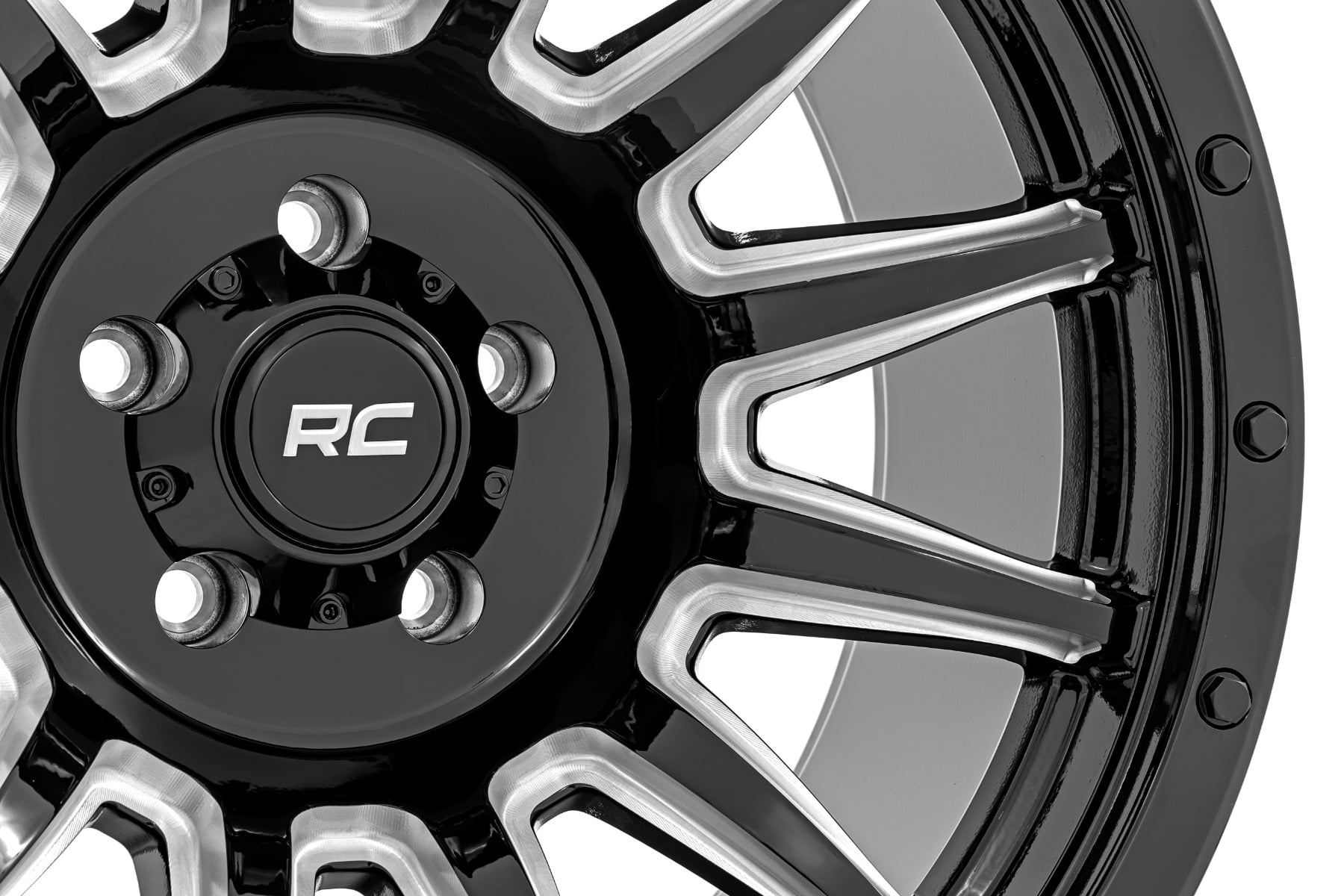Rough Country 90 Series Wheel | One-Piece | Gloss Black w/machined spokes | 18x9 | 6x5.5 | -12mm