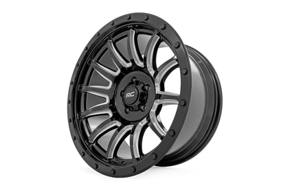 Rough Country 90 Series Wheel | One-Piece | Gloss Black w/machined spokes | 20x9 | 6x5.5 | -12mm