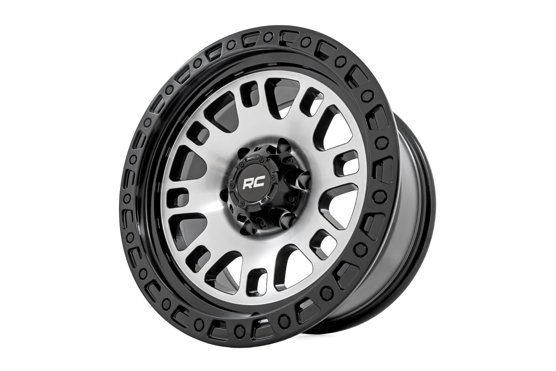 Rough Country 82 Series Wheel | One-Piece | Machined Semi Gloss Black | 17x9 | 5x4.5 | -12mm